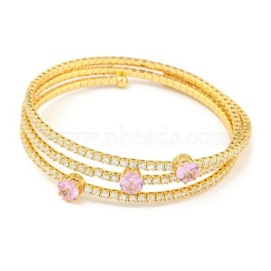 bracelets manchette ouverts en laiton plaqué avec pavé de zircones cubiques transparentes(BJEW-B110-01G-03)-2