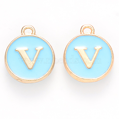 Golden Sky Blue Flat Round Alloy+Enamel Charms