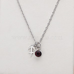 304 Stainless Steel Coffee Rhinestone Birth Stone Constellation Pendant Necklaces, Stainless Steel Color, Sagittarius, 17.72 inch(45cm)(FS-WG76580-14)