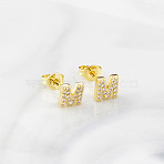 Brass Clear Cubic Zirconia Stud Earrings, Golden, Letter M, 6.5x6.5mm(WGC2A80-13)