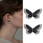 1 Pair Zinc Alloy Rhinestone Stud Earrings, with Enamel, Butterfly, Platinum, 10x13mm(EJEW-LP0004-96)