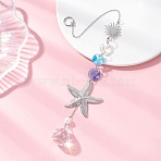 Glass Hanging Suncatchers, with Brass Link & 304 Stainless Steel Starfish Pendants, Rainbow Maker, for Outdoor Garden Decoration, Platinum, 290mm(HJEW-JM04579-01)