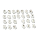 26Pcs Transparency Glass Beads, Flat Round with Alphabet A~Z, White, 8x7.5x6.5mm, Hole: 1.5mm(GLAA-Q001-06A)