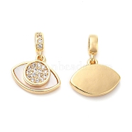 Brass Cubic Zirconia with Shell Pendant, Eye, Real 18K Gold Plated, 15.5mm, Hole: 2.5x1.8mm(KK-K333-37G)