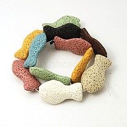 Natural Lava Rock Beads Strands, Dyed, Fish, Mixed Color, 37x20x9mm, Hole: 1mm, about 11pcs/strand, 16 inch(G921-12)