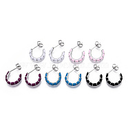 Enamel C-shape Stud Earrings, Stainless Steel Color 304 Stainless Steel Half Hoop Earrings for Women, Mixed Color, 19x15.5x3.5mm, Pin: 0.8mm(EJEW-N052-05-01)