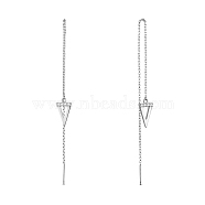 SHEGRACE Rhodium Plated 925 Sterling Silver Thread Earrings, with Micro Pave AAA Cubic Zirconia, Triangle Pendant, Platinum, 135mm(JE567B)