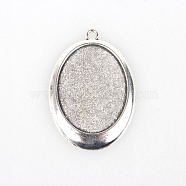 Tibetan Style Alloy Pendant Cabochon Settings, Cadmium Free & Lead Free, Oval, Antique Silver, Tray: 30x40mm, 55x38x3mm, Hole: 3mm, about 100pcs/kg(TIBEP-N003-19AS)