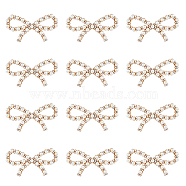 12Pcs Alloy Crystal Rhinestone Bowknot Shoe Decorations, Detachable Shoe Buckle Clips, with Iron & ABS Platic Imiattion Pearl Beads, Golden, 29x54x5mm(FIND-HY0002-20)