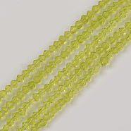 Glass Beads Strands, Bicone, Yellow Green, 3x2.5mm, Hole: 0.6mm, about 140~163pcs/strand, 12.99 inch~14.17 inch(33~36cm), about 50strand/bag(GLAA-E406-08)