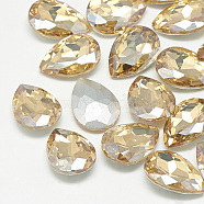 Pointed Back Glass Rhinestone Cabochons, Back Plated, Faceted, teardrop, Light Colorado Topaz, 14x10x4.5mm(RGLA-T081-10x14mm-06)