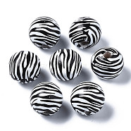 Painted Natural Wood European Beads, Large Hole Beads, Printed, Round with Zebra-Stripe, Black, 16x15mm, Hole: 4mm(WOOD-S057-053)