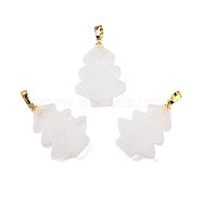 Natural Quartz Crystal Pendants, Rock Crystal Christmas Tree Charms with Rack Plating Brass Snap on Bails, Golden, 34x20x5mm, Hole: 8x5mm(G-A203-01K)