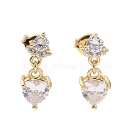Clear Cubic Zirconia Heart Dangle Stud Earrings, Rack Plating Brass Jewelry for Women, Cadmium Free & Lead Free, Real 18K Gold Plated, 14.5mm, Pin: 0.8mm(EJEW-G315-05G)