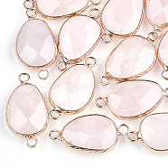 Natural Rose Quartz Links connectors, with Brass Findings, Nickel Free, Faceted, teardrop, Golden, 27.5x14.5~15x6~6.5mm, Hole: 2mm(G-S344-02N)