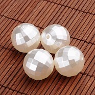 Faceted Round Acrylic Imitation Pearl Beads, White, 20mm, Hole: 2mm(X-OACR-O002-3478)