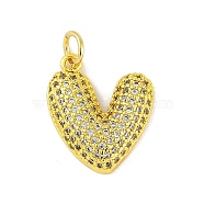 Brass Micro Pave Cubic Zirconia Pendants, Heart, Real 18K Gold Plated, 17x14x3.5mm, Hole: 3mm(KK-B114-03G)