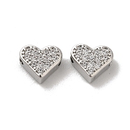 Brass Micro Pave Cubic Zirconia Beads, Lead Free & Cadmium Free, Long-Lasting Plated, Heart, Platinum, 6x7x3mm, Hole: 1.4mm(KK-H487-03P)