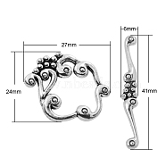 Alloy Toggle Clasps, Cadmium Free & Lead Free & Nickel Free, Antique Silver, Flower: 24x27x2mm, Bar: 41x6x2mm, Hole: 1.5mm(PALLOY-2152-AS-NR)