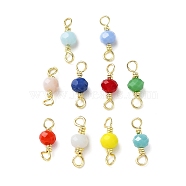 Faceted Glass Connector Charms, Rondelle Links with Rack Plating Brass Wire Double Loops, Lead Free & Cadmium Free, Real 18K Gold Plated, Long-Lasting Plated, Mixed Color, 12x4mm, Hole: 1.8mm(KK-D044-02G)