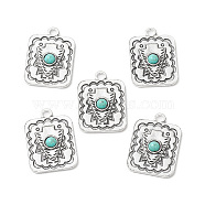 Synthetic Turquoise Pendants, with Alloy Findings, Rectangle Charms with Shield, Antique Silver, 36x26x5mm, Hole: 3.8mm(FIND-TADZ0001-02AS)