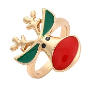 Christmas Theme Alloy Enamel Open Cuff Ring, for Women, Light Gold, Deer, Adjustable, Bell: 20.5x17.5mm(RJEW-C106-02B-KCG)