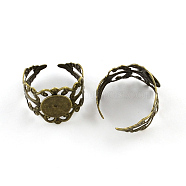Adjustable Brass Ring Shanks, Filigree Ring Components, Antique Bronze, Tray: 10mm, 19mm(X-KK-Q573-008AB)
