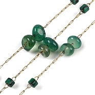 Ion Plating(IP) 316 Surgical Stainless Steel Chains, with Natural Dyed & Heated Green Onyx Agate, with Spool, Soldered, 2.5x0.9x0.2mm(AJEW-Q153-01B)