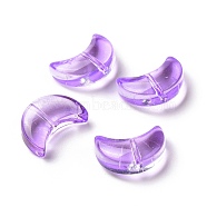 Transparent Spray Painted Glass Beads, Crescent Moon, Dark Orchid, 14x9.5x5mm, Hole: 1mm(GLAA-I050-04G)