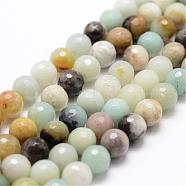 Natural Flower Amazonite Beads Strands, Faceted, Round, 8mm, Hole: 1mm, about 44pcs/strand, 14.9 inch~15.1 inch(G-D840-24-8mm)