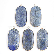 Natural Lapis Lazuli Pendants, with Brass Findings, Dyed, Oval, Golden, 47x23x4mm, Hole: 2mm(G-S344-18A)