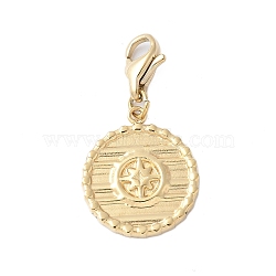 304 Stainless Steel Flat Round with Star Pendant Decoration, with Lobster Claw Clasps, PVD Vacuum Plating, Real 18K Gold Plated, 27.5mm(STAS-S165-18G)