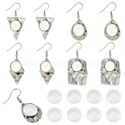 8 Pairs 4 Styles Blank Glass Dome Dangle Earrings, Teardrop & Rhombus & Triangle & Rectangle 201 Stainless Steel Earrings with 304 Stainless Steel Pins for Women, Stainless Steel Color, 40~51mm, Pin: 0.6mm, 2 Pairs/style(EJEW-AB00027)