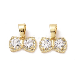 Bowknot Brass Micro Pave Clear Cubic Zirconia Pendants, Cadmium Free & Lead Free, Real 18K Gold Plated, 8.5x14x3.5mm, Hole: 4x6mm(KK-G406-26G)