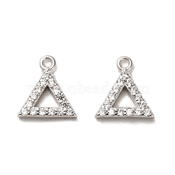 Rhodium Plated 925 Sterling Silver Pendant, with Cubic Zirconia, Hollow Triangle Charms, with 925 Stamp, Real Platinum Plated, 9x8.5x1.7mm, Hole: 1mm(STER-H110-05P)