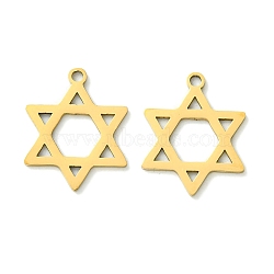 201 Stainless Steel Pendants, Laser Cut, Star of David Charm, Real 18K Gold Plated, 19.5x15.5x1mm, Hole: 1.6mm(STAS-U003-24G)