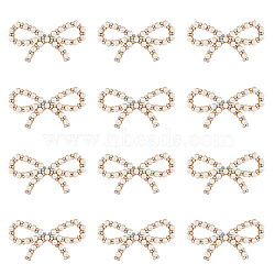 HOBBIESAY 12Pcs Alloy Crystal Rhinestone Bowknot Shoe Decorations, Detachable Shoe Buckle Clips, with Iron & ABS Platic Imiattion Pearl Beads, Golden, 29x54x5mm(FIND-HY0002-20)