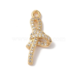 Brass Micro Pave Clear Cubic Zirconia Pendants, Nickle Free, Bowknot, Real 18K Gold Plated, 21x9x4mm, Hole: 1mm(KK-M294-08G-01)