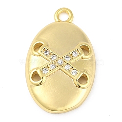 Cross Theme Real 18K Gold Plated Brass Micro Pave Clear Cubic Zirconia Pendants, Oval, 19.5x12x3mm, Hole: 1.6mm(KK-L219-06G-06)