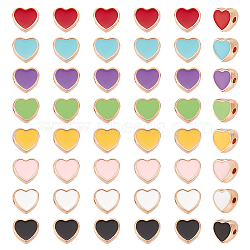 80Pcs 8 Colors Light Gold Plated Alloy Enamel Beads, Heart, Mixed Color, 7.5x8x3.5mm, Hole: 1.6mm, 10pcs/color(ENAM-AR0001-47)