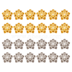 24Pcs 2 Colors Brass Beads, Lotus, Platinum & Golden, 9.5x9x2mm, Hole: 1mm, 12pcs/color(KK-DC0001-78)