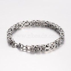 201 Stainless Steel Byzantine Chain Bracelets, with Lobster Clasps, Stainless Steel Color, 8-1/4 inch(210mm), 6mm(X-BJEW-K134-01P-6mm)