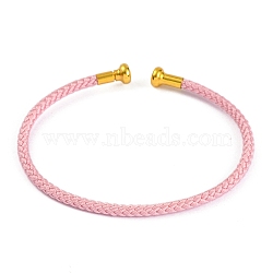 Braided Carbon Steel Wire Bracelet Making, with Golden Plated Brass End Caps, Pearl Pink, 0.25cm, Inner Diameter: 2-3/8 inch(6.1cm)(MAK-A017-B44)