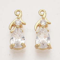 Brass Cubic Zirconia Charms, Nickel Free, Human, Clear, Real 18K Gold Plated, 12x4.5x3mm, Hole: 0.8mm(KK-T050-05G-NF)