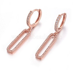 Brass Leverback Earrings, with Cubic Zirconia, Oval, Clear, Rose Gold, 39mm, Pin: 1mm(EJEW-E234-01RG)