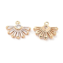 Brass with Glass Charms, Fan Charm, Real 18K Gold Plated, 10x13x3mm, Hole: 0.8mm(KK-G468-63G)