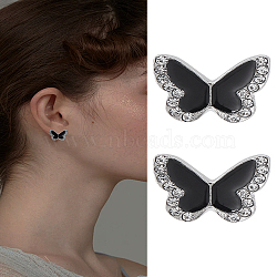 1 Pair Zinc Alloy Rhinestone Stud Earrings, with Enamel, Butterfly, Platinum, 10x13mm(EJEW-LP0004-96)