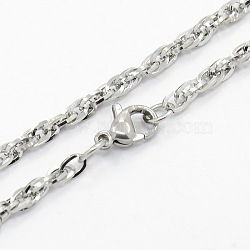 Men's 304 Stainless Steel Rope Chain Necklaces, with Lobster Claw Clasps, Stainless Steel Color, 17.7 inch(45cm)(STAS-O037-80P)