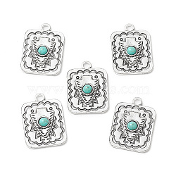 Synthetic Turquoise Pendants, with Alloy Findings, Rectangle Charms with Shield, Antique Silver, 36x26x5mm, Hole: 3.8mm(FIND-TADZ0001-02AS)