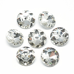 Pointed Back Glass Rhinestone Cabochons, Back Plated, Faceted, Flat Round, Clear, 18x7.3mm(RGLA-T029-18mm-01)